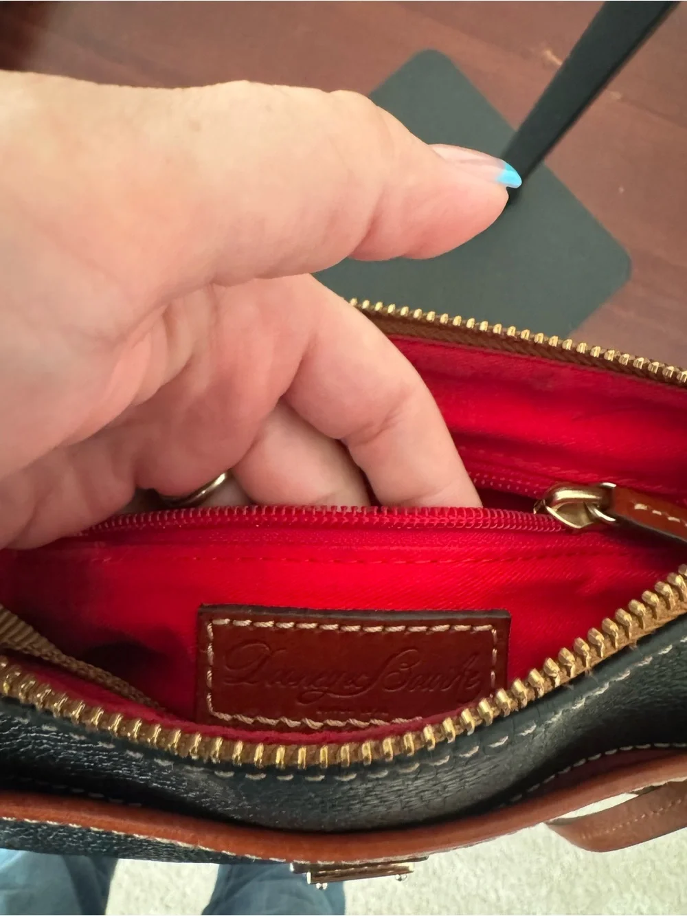 Dooney & Bourke Black Pebble Leather Crossbody with Brown Trim